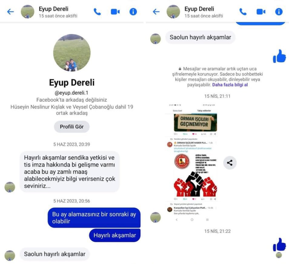 Eskişehir'deki yangında şehit olan orman işçisi Eyüp Dereli'nin eski mesajları ortaya çıktı:

"Maaşımızı bu ay zamlı alabilecek miyiz?" 

(Halk TV)