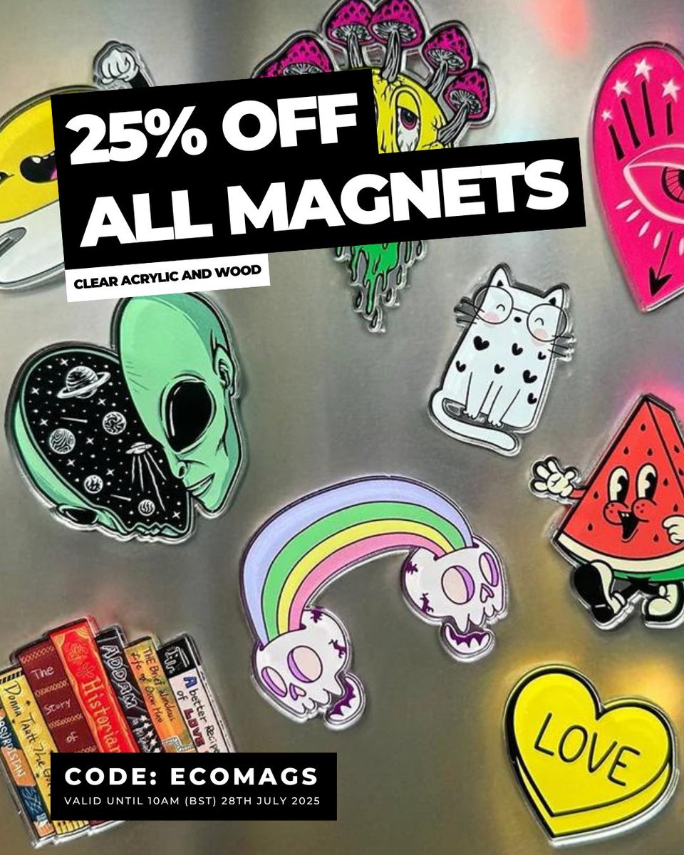 ZapCreatives's tweet image. Get 25% off ALL magnets with code: ECOMAGS
Discount ends 10am (BST) 28th July 2025! ⏰

Create your own unique magnets with our latest, eco-friendly manufacturing service. ♻️

Click here to enjoy this offer &amp;gt;&amp;gt; tinyurl.com/49cmvfch

#merch #acrylic #wood #magnets #eco