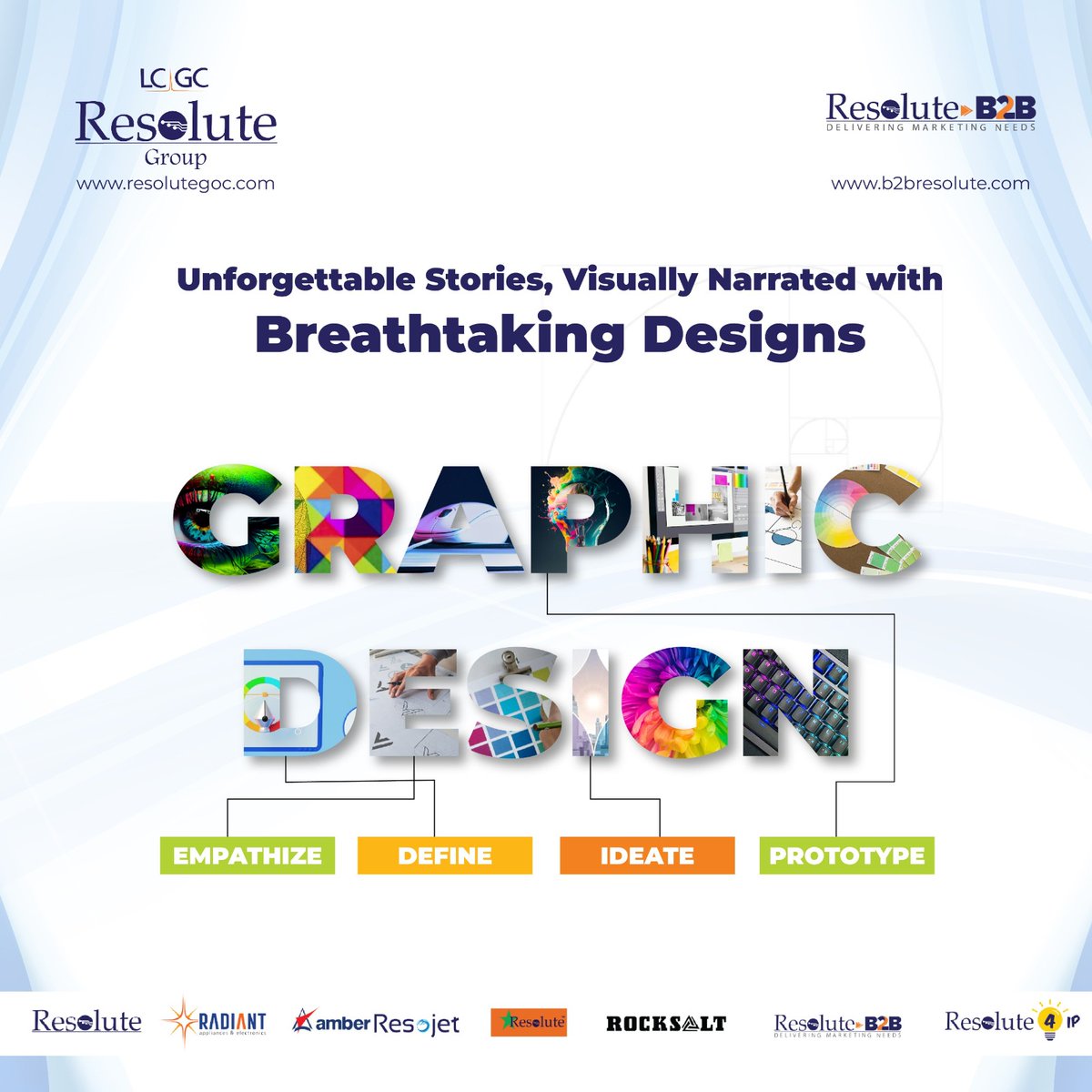 Graphic design is not just about visual appeal; it's a strategic tool for enhancing brand recall and recognition.

#ResoluteB2B #LCGCResoluteGroup #GraphicDesign #Graphics #InnovateToGrow #DigitalTransformation #leadgeneration #digitalmarketing #webdevelopment #appdevelopment