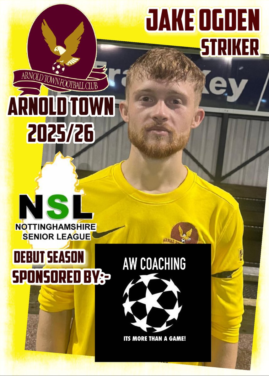 Our thanks to AW Coaching for their sponsorship of Arnold Town striker Jake Ogden for the 2025/26 season.