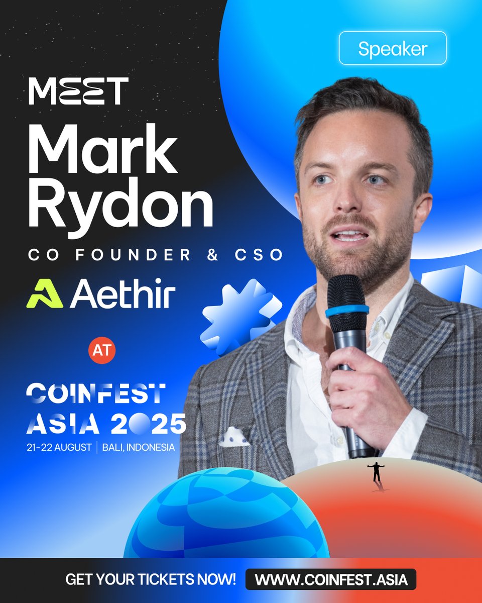Excited to announce that Mark Rydon (<a href="/MRRydon/">Mark</a>) Co Founder &amp; CSO of <a href="/AethirCloud/">Aethir</a> will be speaking at The World's Largest Crypto Festival - Coinfest Asia 2025!  

Get your tickets now at coinfest.asia