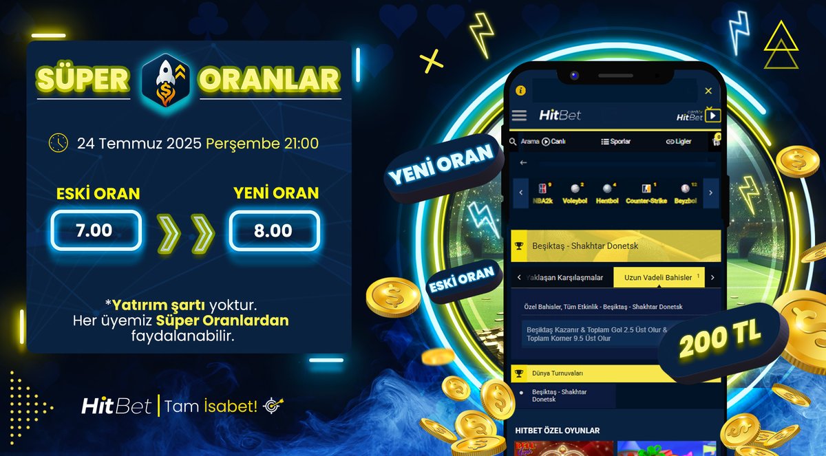 HitbetcomResmi's tweet image. 👑Hitbet Üyelerine Özel Günün Süper Oranları 

⏰24.07.2025 Son Katılım Saati 21:00 

⚡️Süper Oran : 8.00 

💸 Max Bahis : 200₺ 

💌 Yatırım şartı yoktur. Her üyemiz süper oranlardan faydalanabilir. 

➡️Bahse Git: h.t2m.io/Super-Oranlar 

🎯#Hitbet #Tamisabet