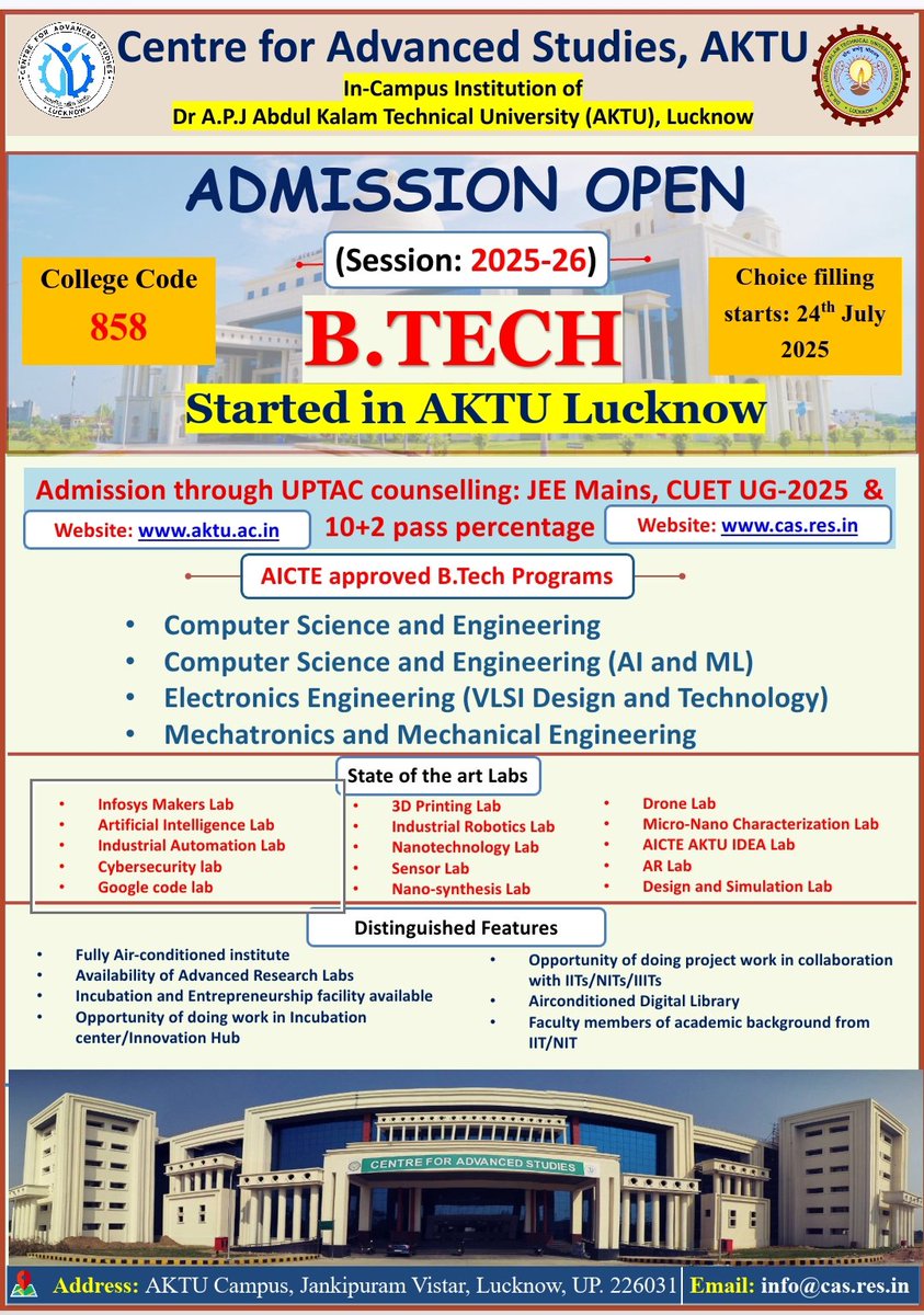 #AdmissionsOpen 
#CAS
#AKTU 
#BTech