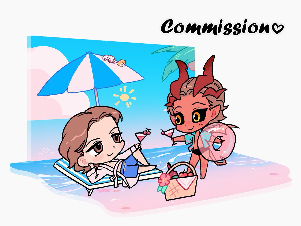 이쪽에도 자랑!~!!! 플펜 (  @ momostory447) 님께 커미션 요청드린 할렙라파 여름 데이트 커미션!!! 굿즈용으로 작업 요청드렸고 진~~~짜 귀엽게 그려주셨어요 으헝헝 멋진 커미션 진행해주셔서 감사합니다!!!
#BG3Raphael #Haarlep #할렙라파