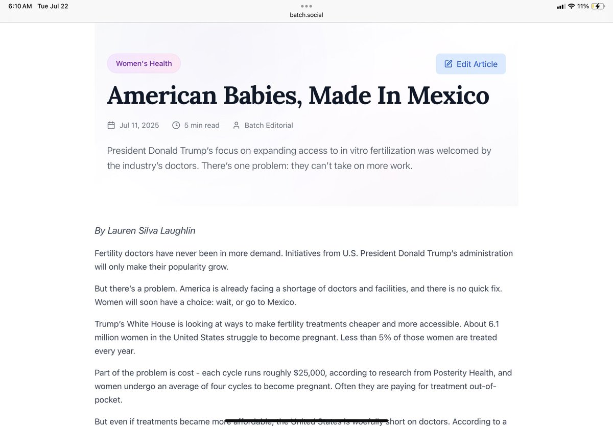 American IVF doctors are at capacity. Sure, more babies are good. But where will women go for the help? Mexico. batch.global