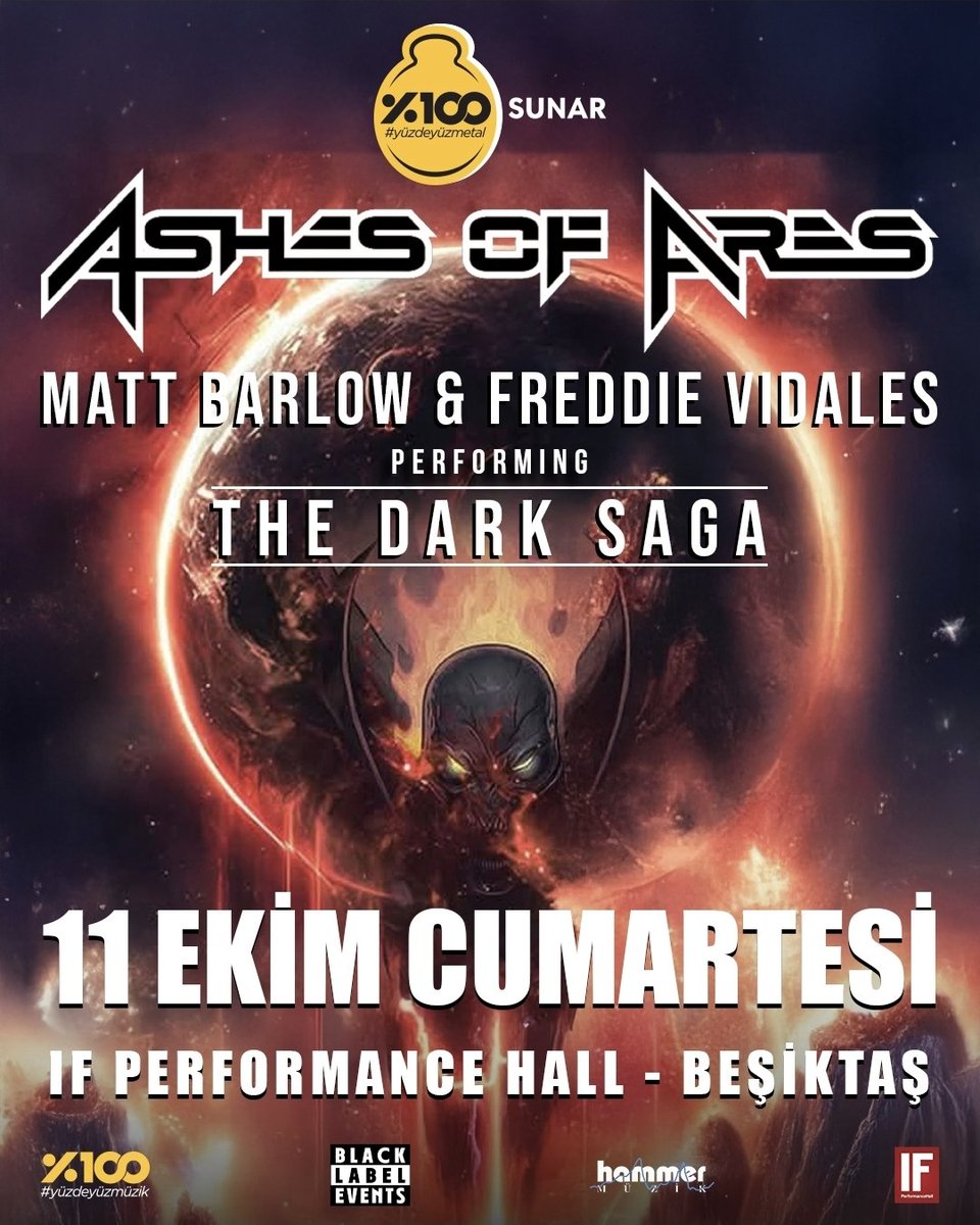 Iced Earth eski vokalisti Matt Barlow gitarist Freddie Vidales ile birlikte efsane Iced Earth albümü The Dark Saga setlisti ile 11 Ekim 2025 Cumartesi İf Beşiktaş İstanbul'da  !