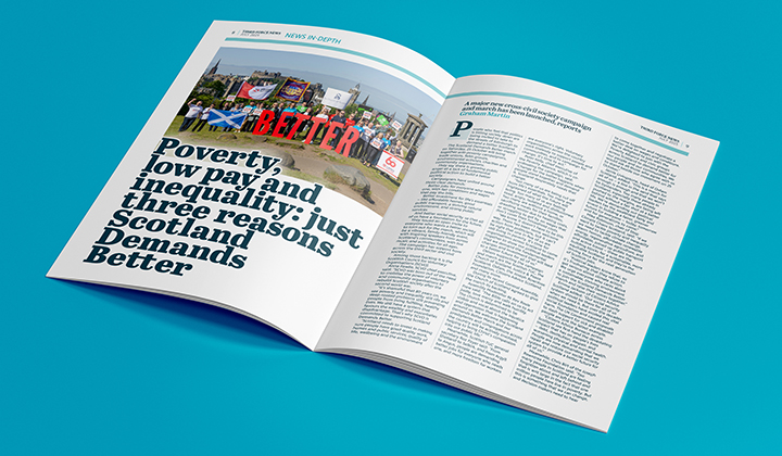 ThirdForceNews's tweet photo. TFN is @scvotweet's magazine for the #VoluntarySector 

This month we report on #ScotlandDemandsBetter - a major new cross-civil society campaign involving 
@PovertyAlliance 
@ScottishTUC 
@churchscotland 
and many more. 

Read it all here: https://t.co/3k0afET7jE https://t.co/Kli5Ma0qTg