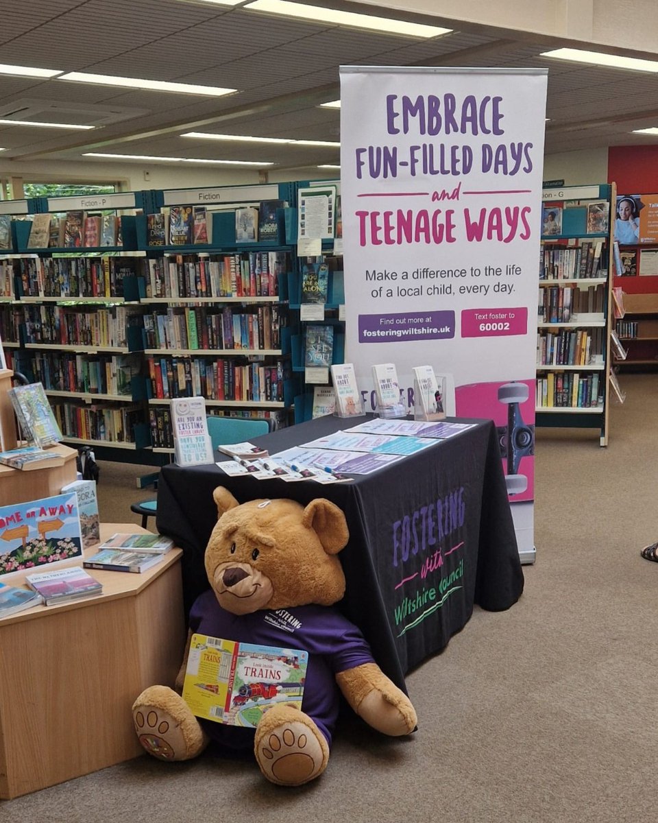 We’re all set up at Bradford on Avon Library! Come say hi to Claire and meet Fred, our cuddly fostering teddy 🧸 We’re here until 2pm to chat all things fostering — come and find out how you could make a difference 💛