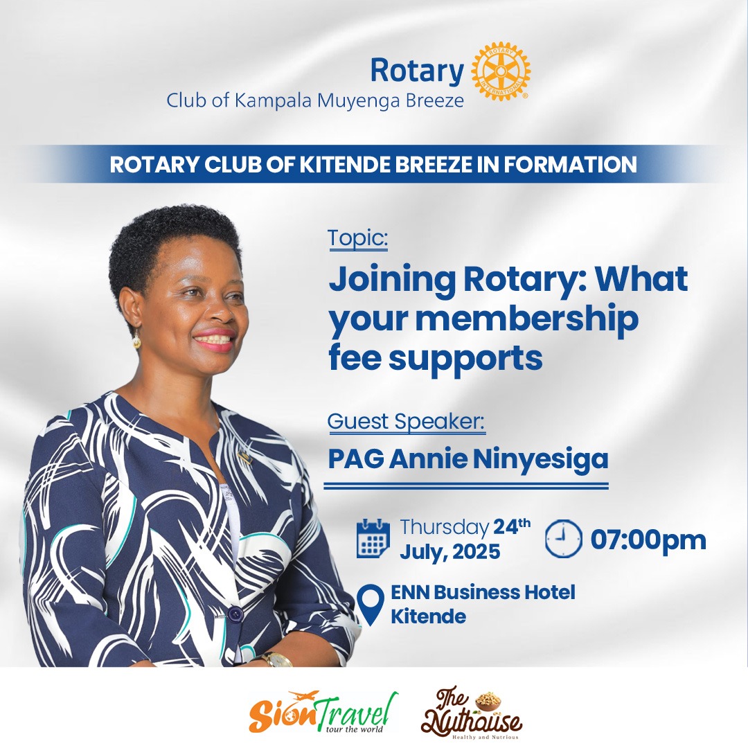 aninyesiga's tweet image. Happening Today !
📢 JOINING ROTARY: WHAT YOUR MEMBERSHIP FEE SUPPORTS
The Rotary Club of Kitende Breeze (in formation), under the guidance of the Rotary Club of Kampala Muyenga Breeze, invites you to an insightful session with AG Annie Ninyesiga as she breaks down the value…
