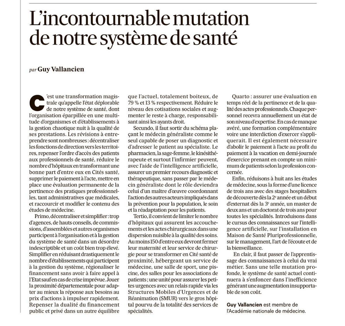 Prodoc71's tweet image. Le Pr Vallencien a trouvé la solution à la crise de notre système de santé : supprimer les médecins généralistes de la chaîne de soin. Le mépris du soin de proximité, c’est une constante. L’illusion managériale aussi.
@FMFofficiel @FMF_Ge