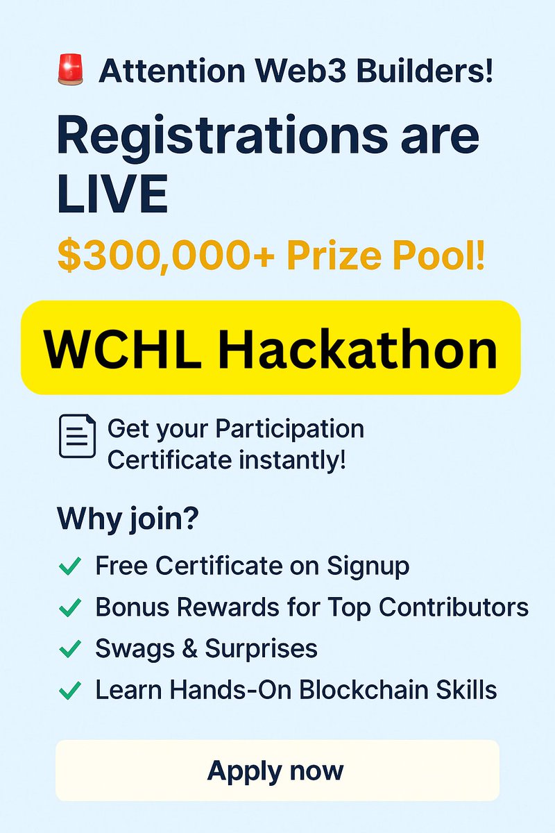 CrewsphereCTU's tweet image. ๐ฐ $300K+ Prize Pool | ๐ Free Certificate | ๐ Swags & Skills
Whether youโre a beginner or a pro โ itโs time to build Web3!
๐ Register now: tinyurl.com/WCHL-Neeru15
@icphub_IN #WCHL #Web3Hackathon #BlockchainDev #HackToWin #BUIDL #Crewsphere