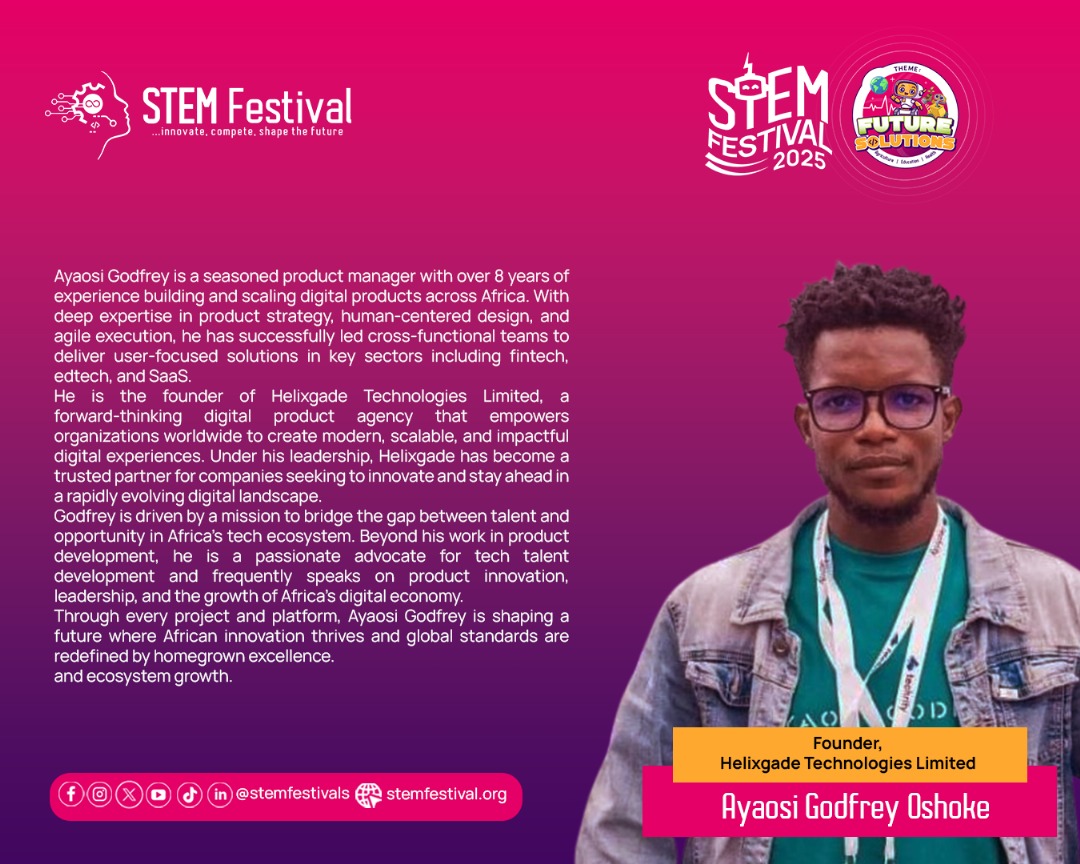 Our very own  <a href="/ayaosigodfrey/">Ayaosi Godfrey Oshoke</a>, has been invited to speak at the prestigious STEM Festival 2025, holding from July 23rd–26th in Port Harcourt, Nigeria.

Let’s show our full support as GDG Port Harcourt takes the stage on a global platform!

#GDGPortHarcourt #STEMFestival2025