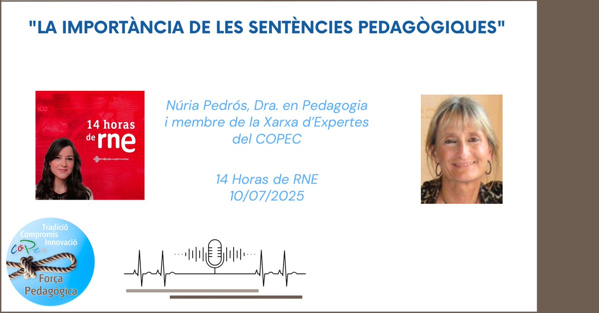 Col•legi Oficial de Pedagogia de Catalunya (@copecpedagogs) on Twitter photo 🧠 “Amb un llenguatge emocional, proper i clar, poden entendre què els passa”, Núria Pedrós (<a href="/NuriaPedrosPons/">Núria Pedrós Pons</a>), Dra. en Pedagogia i membre de la Xarxa d'Expertes del COPEC a <a href="/rne/">Radio Nacional</a>
Consulta-ho a: pedagogs.cat/reg/ca/6715
#ForçaPedagògica #Tradició #Compromís #Innovació 🧠 “Amb un llenguatge emocional, proper i clar, poden entendre què els passa”, Núria Pedrós (<a href="/NuriaPedrosPons/">Núria Pedrós Pons</a>), Dra. en Pedagogia i membre de la Xarxa d'Expertes del COPEC a <a href="/rne/">Radio Nacional</a>
Consulta-ho a: pedagogs.cat/reg/ca/6715
#ForçaPedagògica #Tradició #Compromís #Innovació
