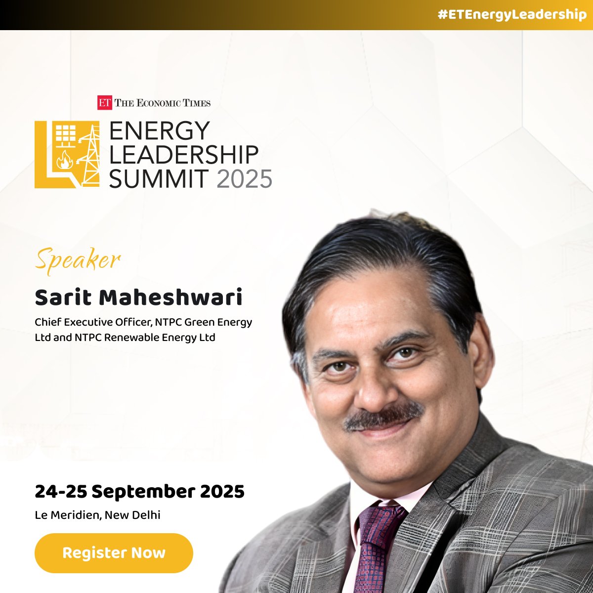 ETEnergyWorld's tweet image. At ET Energy Leadership Summit 2025, Sarit Maheshwari, Chief Executive Officer, @NTPC_Green and NTPC Renewable Energy Ltd brings bold perspectives and actionable ideas to the table.
Register Now: energy.economictimes.indiatimes.com/leadership-sum…
#ETEnergyWorld #ETEnergyLeadership #EnergyLeadership2025