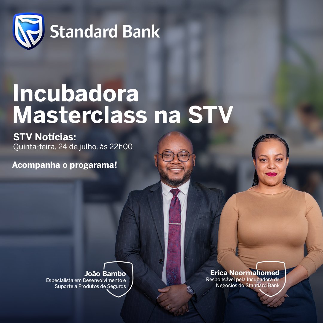 A Masterclass de Riscos &amp; Seguros, promovida pela nossa Incubadora de Negócios, estará em destaque no programa Semanário Económico da STV esta semana.

Nesta edição do programa, a Erica Normahomed, Responsável pela Incubadora de Negócios do Standard Bank e o João Bambo,