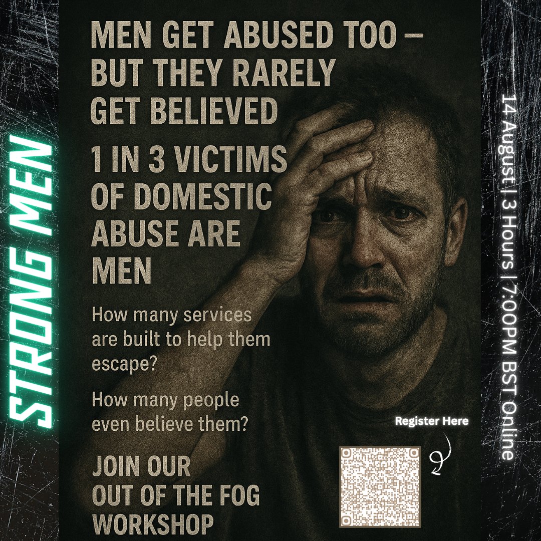 strongmenjw's tweet image. “Real men don’t get abused.”
“If it was that bad, you would’ve left.”
“You’re just bitter. Get over it.”
If you've heard these lies, or believed them, you're not alone.
This workshop is for men who’ve been silenced for too long.
eventbrite.co.uk/e/out-of-the-f…
