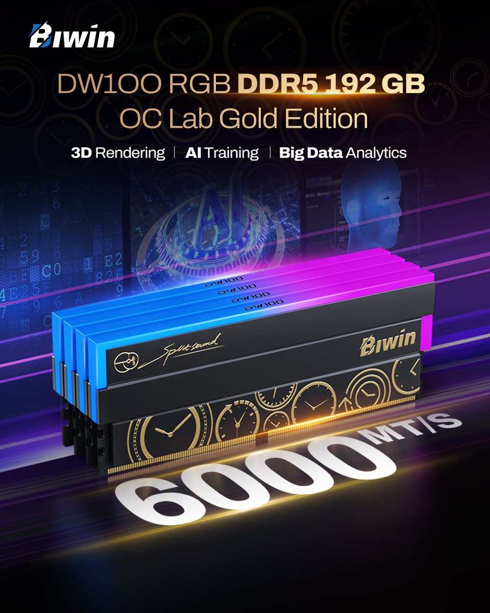 biwin_tech's tweet image. Designed with ultra-low CL28 latency and wide motherboard compatibility, the Biwin DW100 DDR5 192GB kit ensures seamless performance across diverse high-demand setups.

#Biwin #DDR5 #BuiltToWin #DW100 #192GB #RAM #Memory #PCBuild #AI #Gaming #AMD