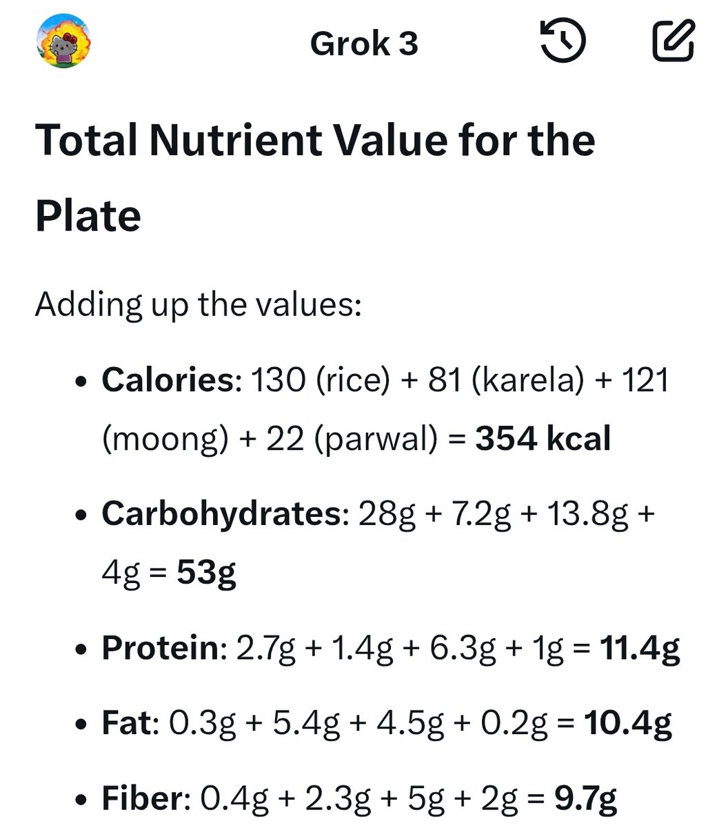 anshika_writes1's tweet image. According to Grok this is the nutrient value of my lunch.