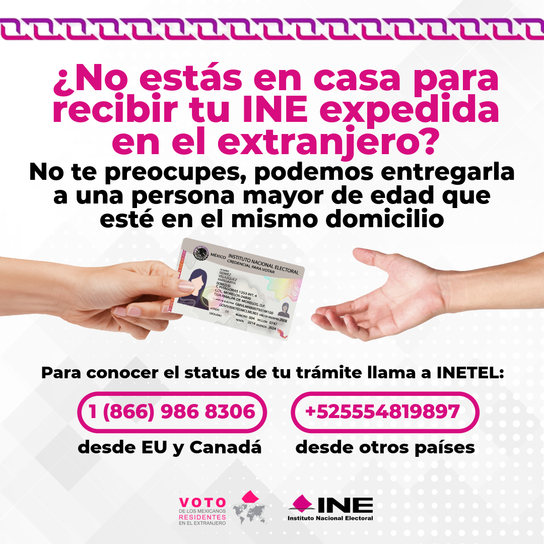 📷¿No estás en casa para recibir tu credencial? ¡No te   preocupes, puede recibirla cualquier persona mayor de edad que se encuentre   en tu domicilio! 🗳
#VotoExtranjero #INEMéxico