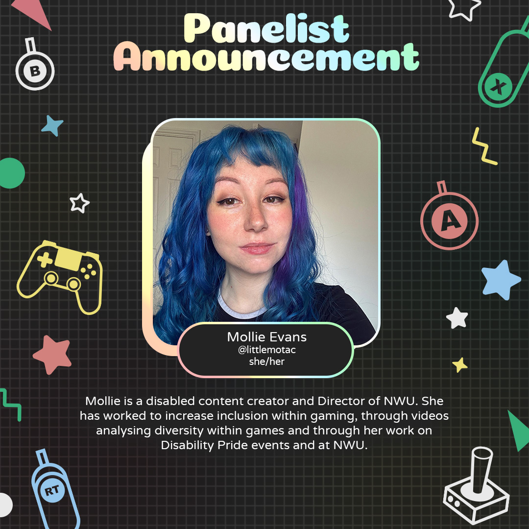 NWU 🎮♿️ (@nowithoutus) on Twitter photo ✨TOMORROW'S STREAM PANELISTS✨
Tomorrow NWU will be on the front page of Twitch at 7:45pm BST!
Joined by incredible panelists, our Director, <a href="/littlemotac_/">Mollie Evans 🔜 Develop🪫✨</a>, will be discussing disability inclusion, representation and accessibility within gaming
twitch.tv/NothingWithout… ✨TOMORROW'S STREAM PANELISTS✨
Tomorrow NWU will be on the front page of Twitch at 7:45pm BST!
Joined by incredible panelists, our Director, <a href="/littlemotac_/">Mollie Evans 🔜 Develop🪫✨</a>, will be discussing disability inclusion, representation and accessibility within gaming
twitch.tv/NothingWithout…