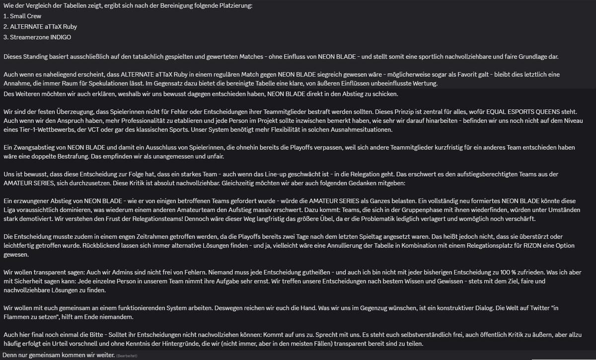 Hier nochmal ein ausführlicher Text bezüglich der Situation mit Neon Blade
