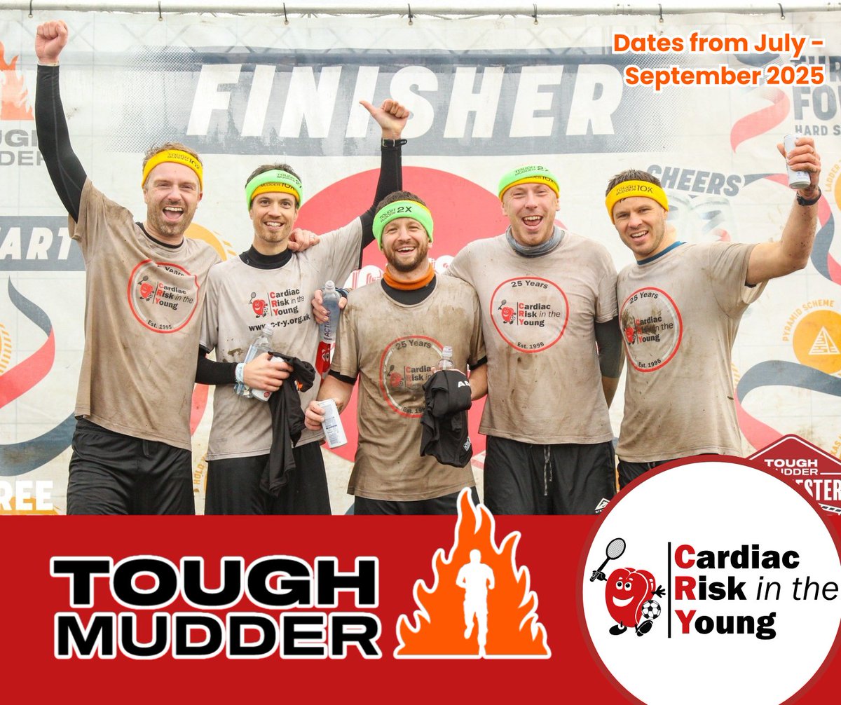 CRY_UK's tweet image. Sign up today and take part in the mud-filled obstacle course - Tough Mudder! With 5K and 15K options available all over England! To get a CRY place and help raise vital funds to save young lives, visit: c-r-y.org.uk/tough-mudder/