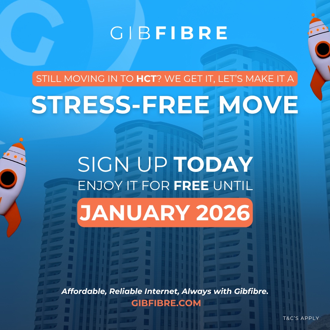 📢 HCT Residents... This One’s for You!
Moving into your new home at Hassan Centenary Terraces? Let Gibfibre make it seamless.

👉 Visit gibfibre.com or call us to get connected.
📦 Limited-time HCT offer. T&amp;Cs apply.

Gibfibre, Connecting You to Tomorrow.