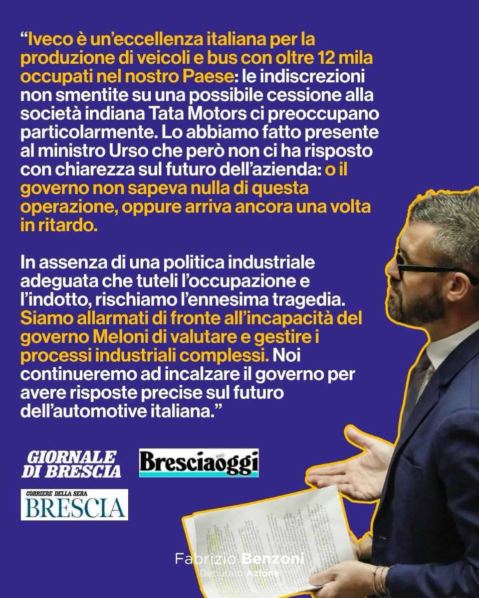 fabriziobenzoni's tweet image. Questo Governo sembra non saper valutare e gestire i processi industriali complessi. Questo é altamente preoccupante.
#automotive