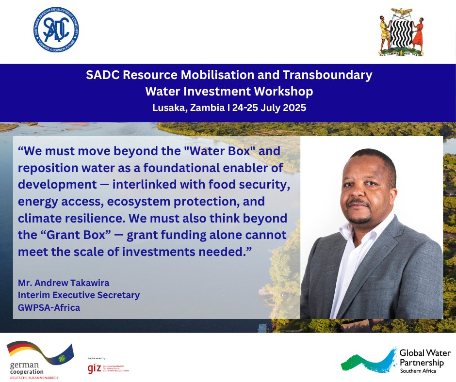 The workshop will also boost cooperation, capacity &amp; funding strategies for shared water resources. SADC’s RSAP V seeks to address the region’s substantial water investment shortfall—estimated at over US$6 billion annually by 2030.