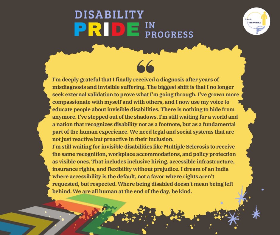 "I dream of an india where being disabled doesn’t mean being left behind. We are all human at the end of the day, be kind.”
For Natasha Pinto, a person with #MultipleSclerosis, Disability Pride is not about being perfect or pain-free; it’s about being complete, exactly as you are