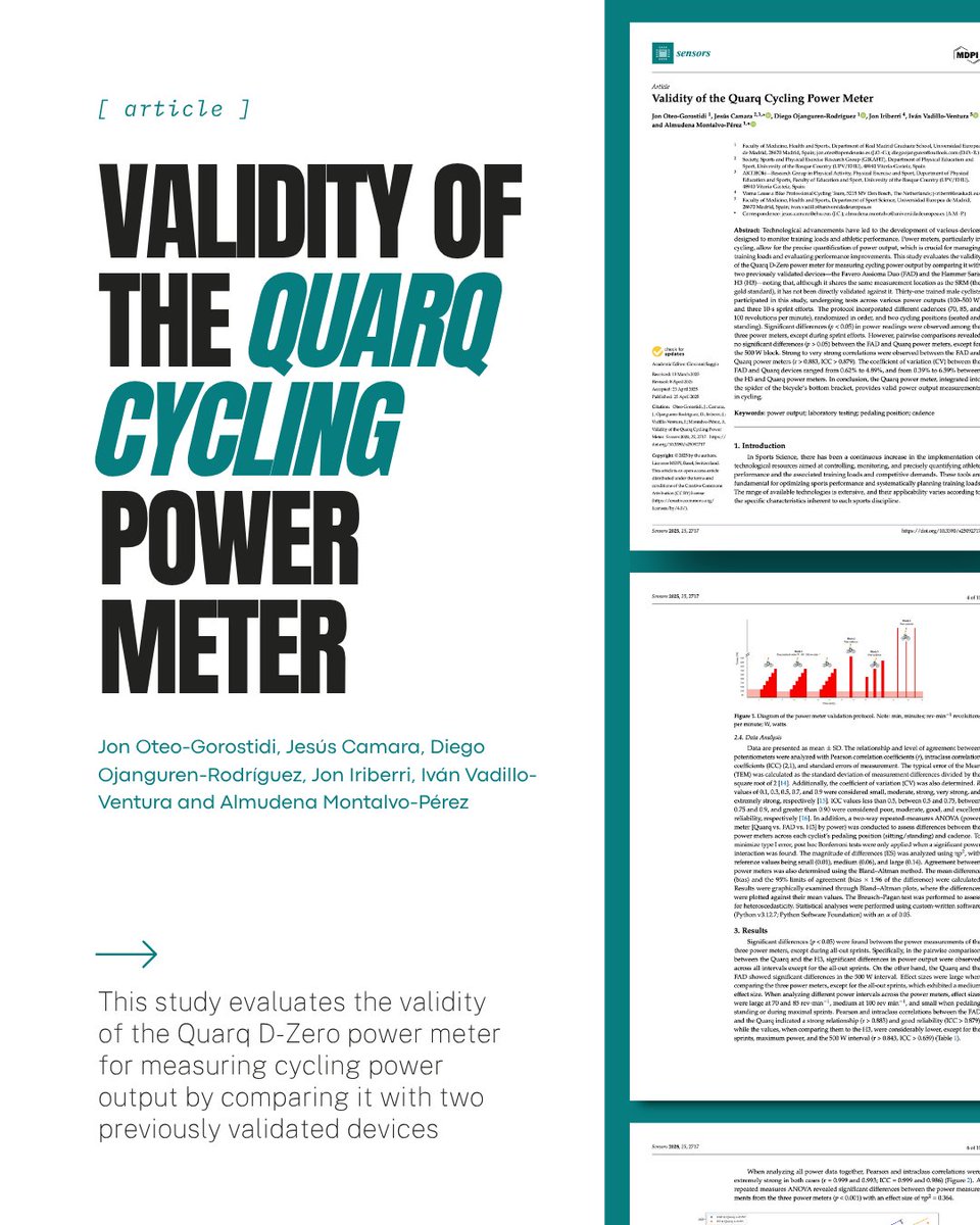 #cyclinglife 🚴 ✏️ Artículo en colaboración: "Validity of the quarq cycling power meter". Os lo dejo por aquí 🔗 mdpi.com/1424-8220/25/9…