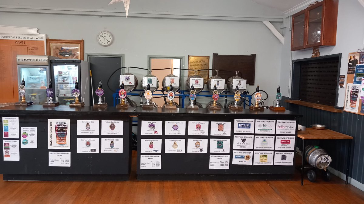 Some of the many beers, ciders and lagers at the Mayfield Beer Festival - opens tomorrow in Memorial Bar at 7 pm. Free entry, all welcome. #beerfestival #realale