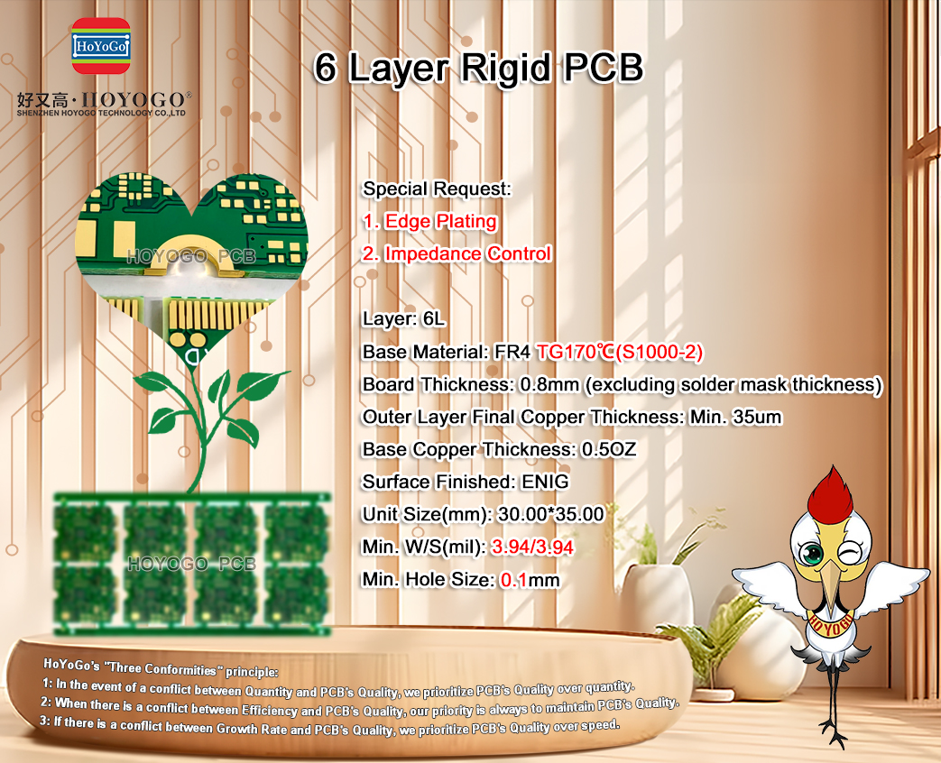 HYG_PCB's tweet image. 🚀#Special Request: 
1. #EdgePlating
2. #ImpedanceControl

#6Layer #FR4 #TG170℃(#S10002) #ENIG
Board Thickness: 0.8mm (excluding solder mask thickness)
#OuterLayerFinalCopperThickness: Min. 35um
#BaseCopperThickness: 0.5OZ
Min. W/S(mil): 3.94/3.94
Min. Hole Size: 0.1mm

#pcb