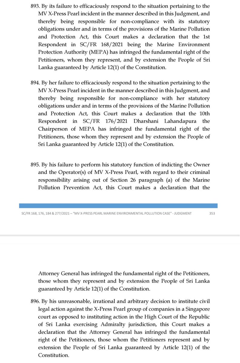 lankafiles's tweet image. In a landmark judgement on the 2021 MV X-Press Pearl marine disaster the Supreme Court declares that the country's Attorney General has infringed the fundamental right of the Petitioners, those whom the Petitioners represent and by extension the People of Sri Lanka.
