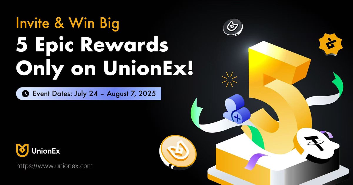 🛫 UnionEx Invitation Extravaganza is live!

🔥 Invite friends &amp; unlock 5 epic rewards:

1️⃣ 5 USDT per KYC friend (no limit)

2️⃣ Up to 30 USDT extra or 50 USDT top prize

3️⃣ Friends deposit, get up to 200 USDT

4️⃣ Friends trade, earn up to 800 USDT

5️⃣ Lucky draws for UNB/UXP