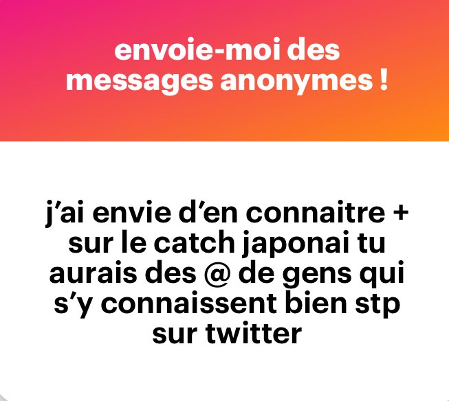 Comme toujours les frérots sûr de la commu Vive le Catch, ils diffusent des shows sur Discord et sont très bien calés, <a href="/zPueblox/">Sacha</a> 

Il en parle souvent aussi et parlait du G1 Climax y’a encore pas longtemps <a href="/leskeddd/">hugo #EDERSONOUT</a>