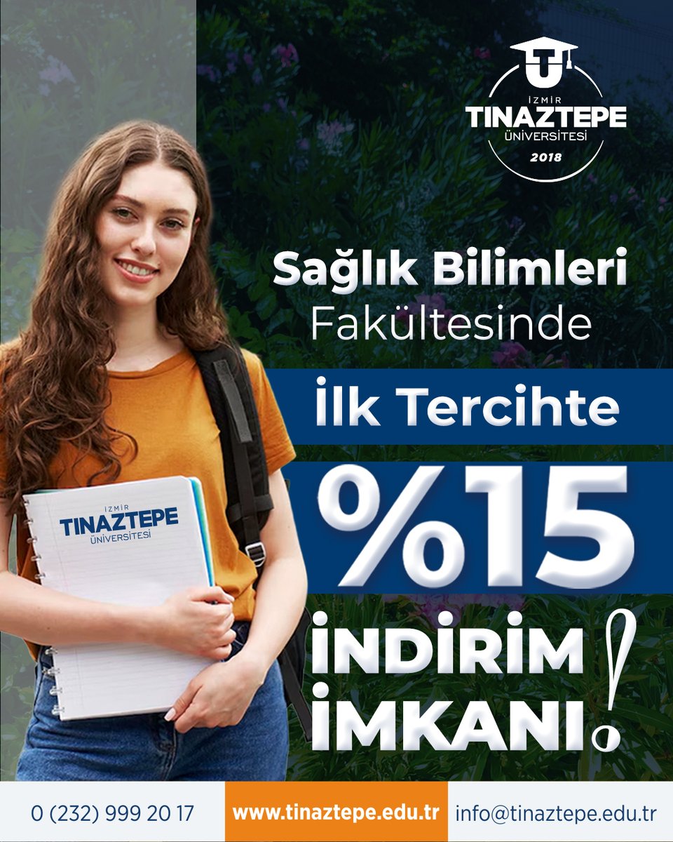 İzmir Tınaztepe Üniversitesi Sağlık Bilimleri Fakültesi'ni ilk Tercihte yazan adayları %15 indirim fırsatı bekliyor! 💙

Detaylı Bilgi İçin:
tinaztepe.edu.tr
📍 İzmir Tınaztepe Üniversitesi
📞 0 (232) 999 20 17

#izmirtınaztepeüniversitesi