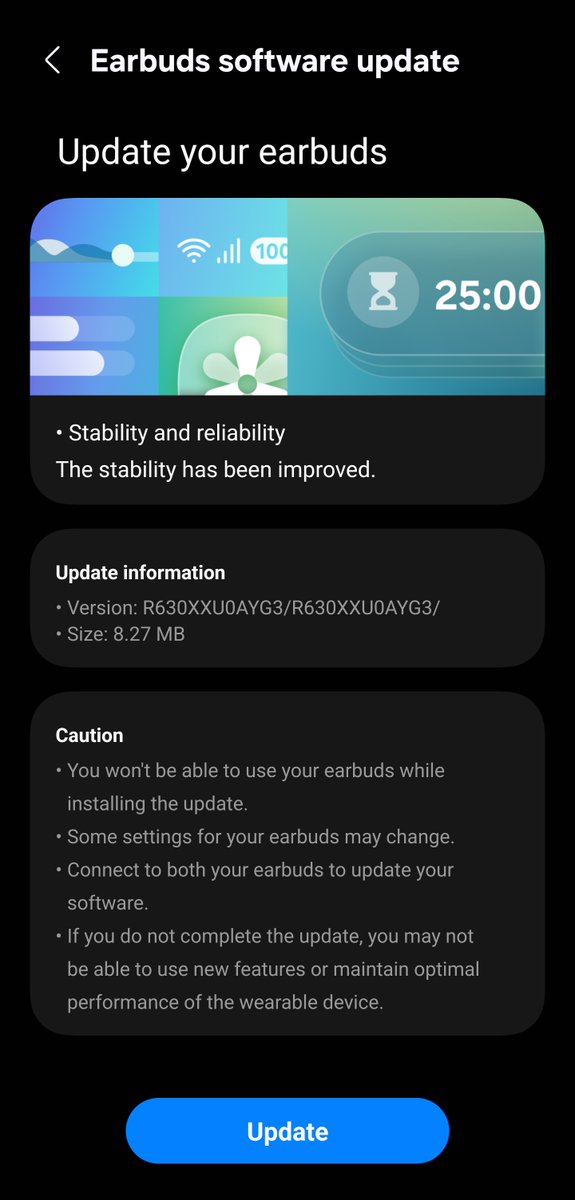 ℹ️ Important info for Galaxy Buds3 Pro users in 🇮🇳
Update AYG3 is now live! 🆕
📦 Size: 8.27 MB
Make sure you update and enjoy the latest improvements.