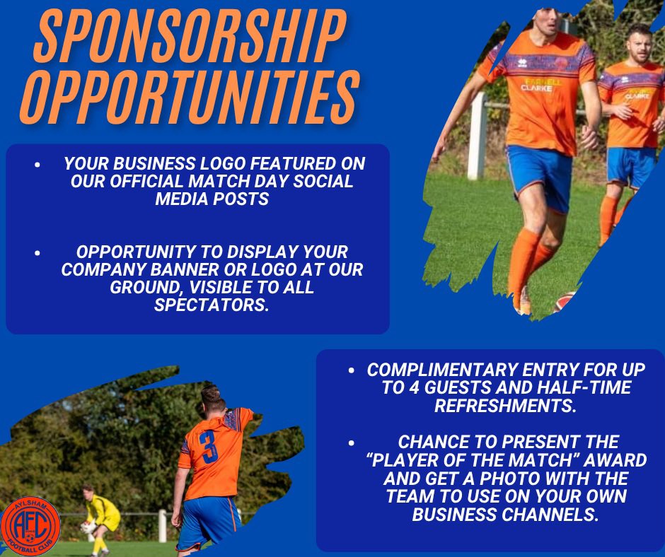aylsham_fc's tweet image. 👀Why not become a Match Day Sponsor for our Men’s First Team
This sponsorship package is designed to provide maximum exposure for your business while also giving you the chance to be part of the match day experience at Aylsham FC
Please contact: acollins@aylshamfc.co.uk