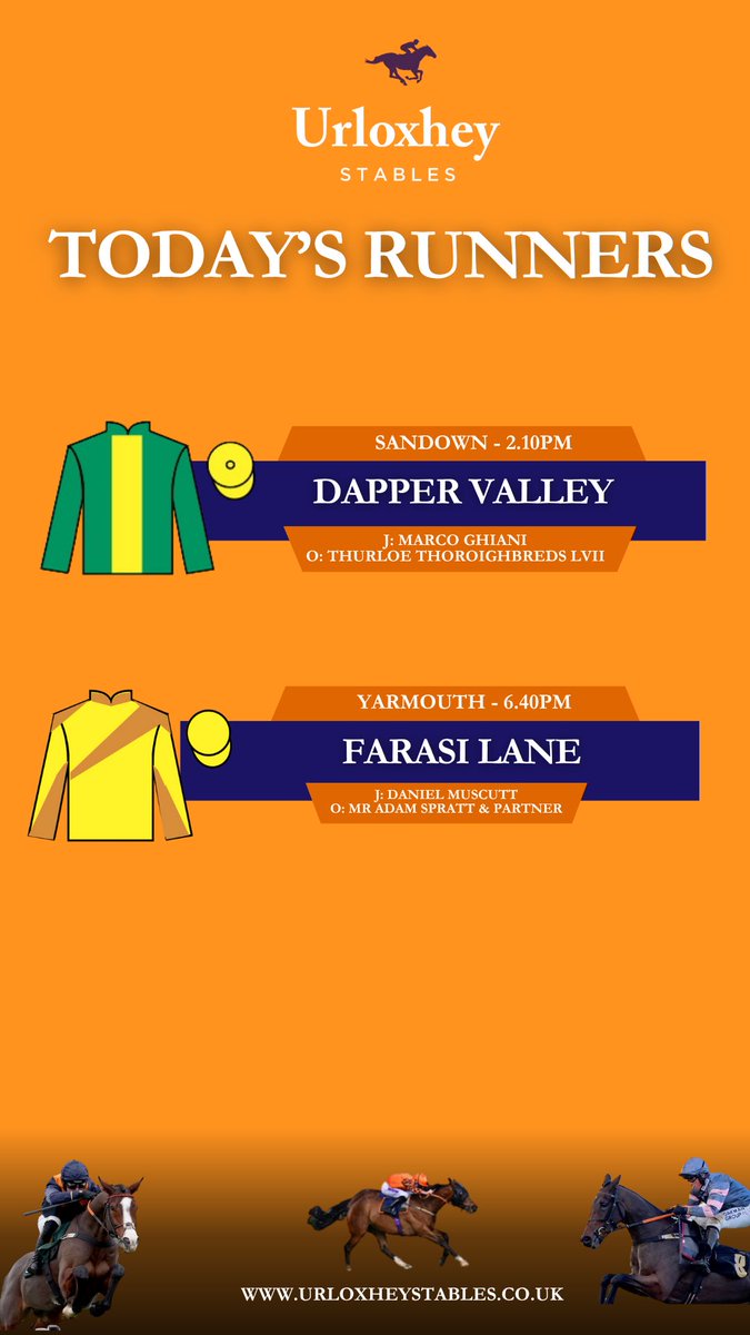 UrloxheyStables's tweet image. ππΌ 5 runners today under both codes
We have 3 runners @WorcesterRaces
βοΈ SCARLETT OβTARA in the 1.45pm
βοΈ TIGER ORCHID in the 1.45pm
βοΈ DREAMWEAVER in the 4.42pm
Then on the flat we have
βοΈ DAPPER VALLEY in the 2.10pm @Sandownpark
βοΈ FARASI LANE in the 6.40pm @GTYarmouthRaces