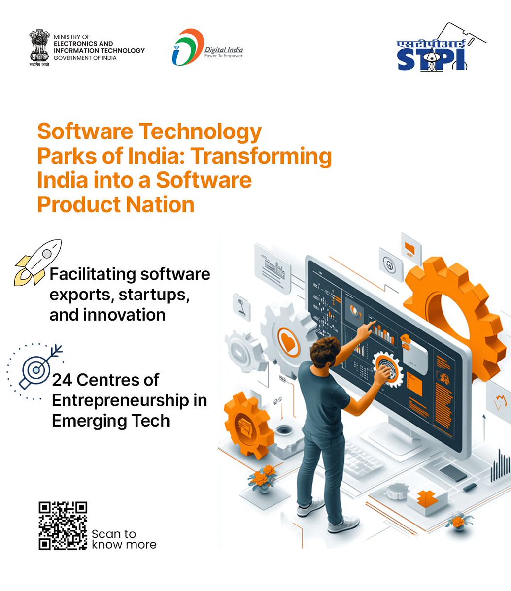 GoI_MeitY's tweet photo. 🌐 STPI, under MeitY, boosts India’s IT exports, innovation &amp; startups in emerging tech. Driving R&amp;D, IP creation &amp; a thriving digital ecosystem!

#STPI #DigitalIndia #StartupIndia #TechForBharat 

@stpiindia https://t.co/z59gEaKS2L