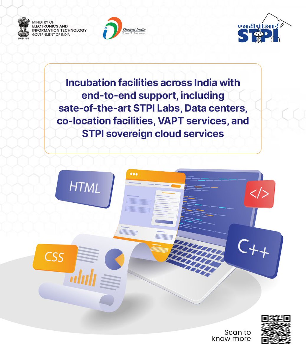 🌐 STPI, under MeitY, boosts India’s IT exports, innovation &amp; startups in emerging tech. Driving R&amp;D, IP creation &amp; a thriving digital ecosystem!

#STPI #DigitalIndia #StartupIndia #TechForBharat 

<a href="/stpiindia/">STPI</a>