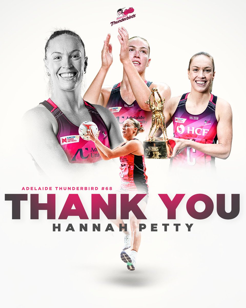 SuperNetball's tweet image. A two-time premiership captain 🩷
Thunderbirds midcourter Hannah Petty has announced her retirement.