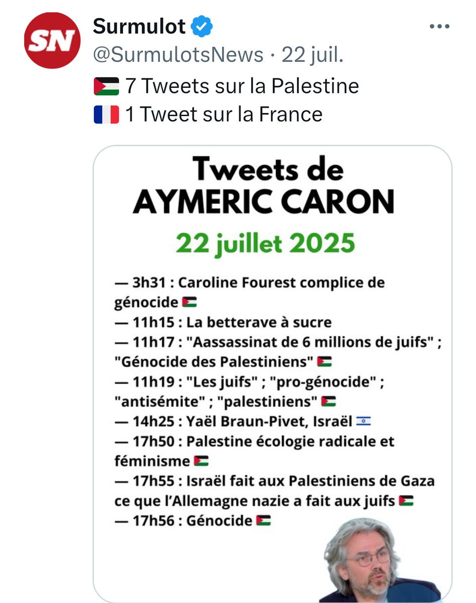 Ô.Mercedes (@dolcevenezia74) on Twitter photo LFI, EELV vous n'avez plus besoin de tenir des propos anti juifs. Votre paravent c'est Israël en tant que Nation juive et sur qui vous vous acharnez H24.
Votre mutisme total sur les autres drames humanitaires, dont les massacres en Syrie, en est la preuve
<a href="/Caron/">Caron Arnold</a> LFI, EELV vous n'avez plus besoin de tenir des propos anti juifs. Votre paravent c'est Israël en tant que Nation juive et sur qui vous vous acharnez H24.
Votre mutisme total sur les autres drames humanitaires, dont les massacres en Syrie, en est la preuve
<a href="/Caron/">Caron Arnold</a>