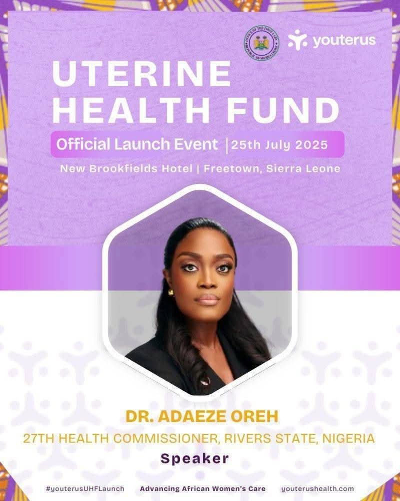 obaofph01's tweet image. Dr. Adaeze Chidnma Oreh has expressed her honour at being invited to speak at the official launch of the Uterine Health Fund (UHF), founded by Youterus Health and held under the patronage of Sierra Leone’s First Lady, Dr. Fatima Maada Bio & OAFLAD, on July 25th, 2025, in Freetown