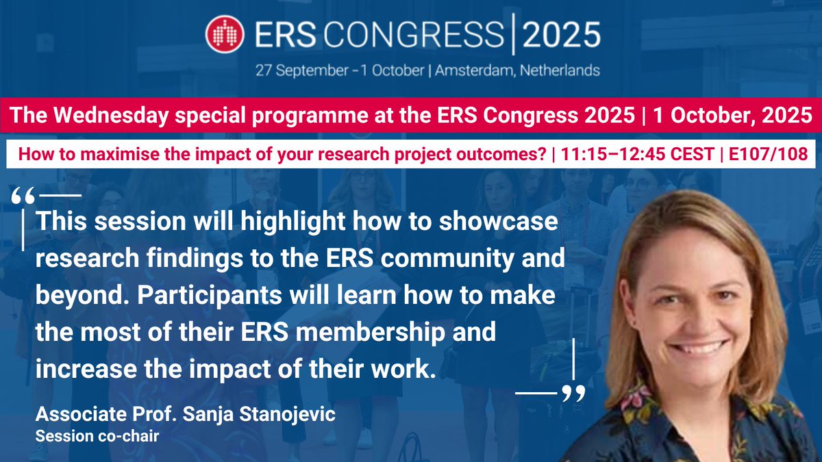 EuroRespSoc's tweet image. Joining us at the #ERSCongress 2025?
The Wednesday special programme will feature a session exploring how project results can be utilised for further #research or other purposes 💡
Learn more: bit.ly/3yNAIiN
@EuropeanLung