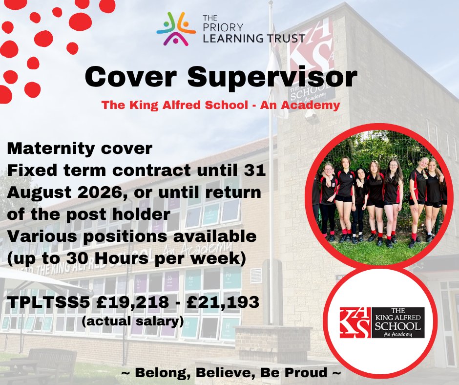 TPLT Careers (@tpltcareers) on Twitter photo - Cover Supervisor -
<a href="/_TKASA/">The King Alfred School an Academy</a>
We’re driven by curiosity, passion, optimism, and the belief that everybody can grow.
For more information & to apply, please visit the link below;
bit.ly/43Z48ru
#Recruitment #WorkWithUs #TPLT - Cover Supervisor -
<a href="/_TKASA/">The King Alfred School an Academy</a>
We’re driven by curiosity, passion, optimism, and the belief that everybody can grow.
For more information & to apply, please visit the link below;
bit.ly/43Z48ru
#Recruitment #WorkWithUs #TPLT