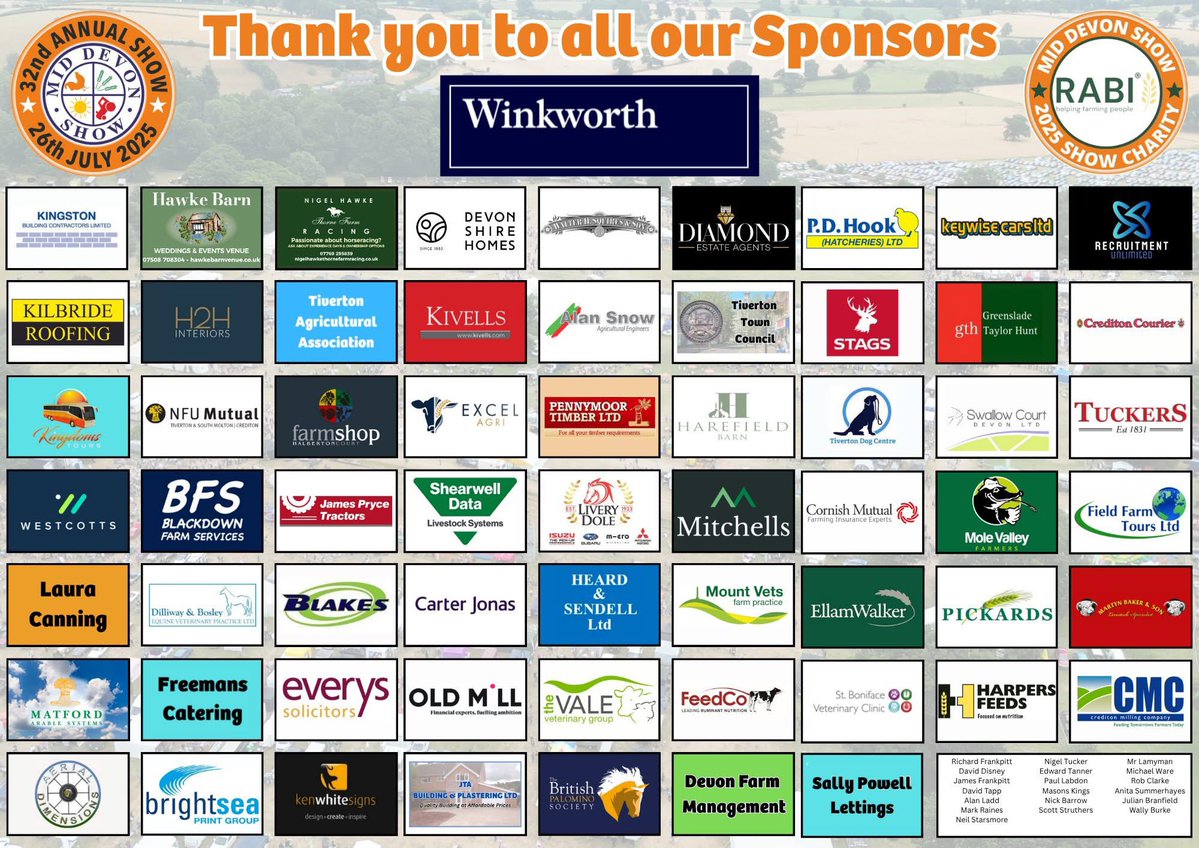 💛 Sponsor Thank You – Just 2 Sleeps to Go! 💛

As we count down the final days before the 2025 Mid Devon Show, we want to give a huge thank you to our incredible family of sponsors. 🙌