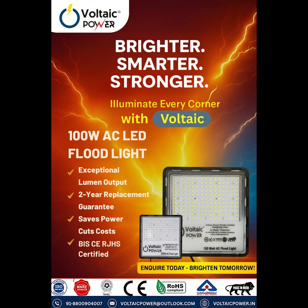 voltaicpower's tweet photo. 💡 Brighten Every Corner with Voltaic 100W LED Flood Light!
✅ Super Bright
✅ 2-Year Guarantee
✅ Power-Saving &amp; Certified
📞 91-8800904007
🔗 https://t.co/GNBFa3NBcz
#VoltaicPower #LEDLights #MadeInIndia #SmartLighting https://t.co/EWuvJrVlLe