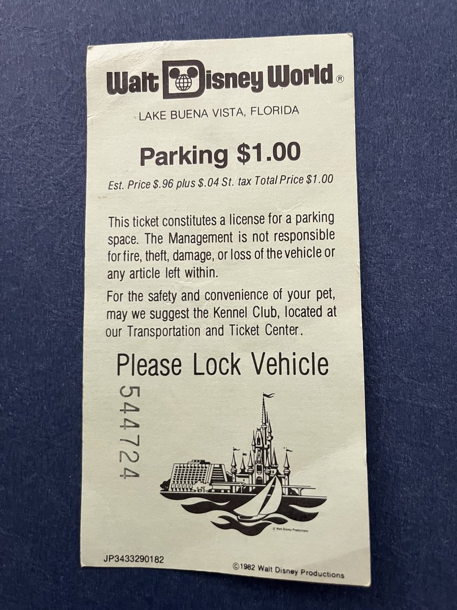 RitasAdventures's tweet image. Throwback Thursday, a 1982 Parking ticket at Walt Disney World.